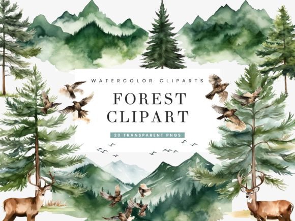 Download Watercolor Forest Clipart Bundle - Forest Collection