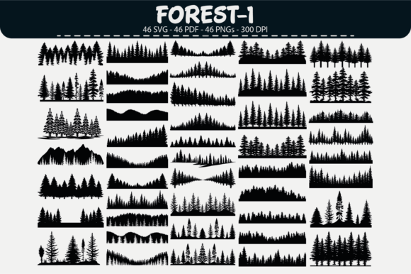 Download Forest Tree Silhouette Clipart–46 Design - Forest Collection