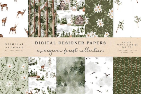 Download Evergreen Watercolor Forest Patterns - Forest Collection