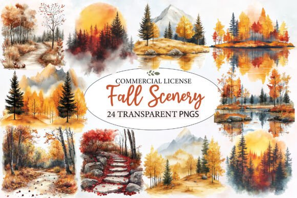 Download Watercolor Fall Scenery Clipart Bundle - Scenery Collection