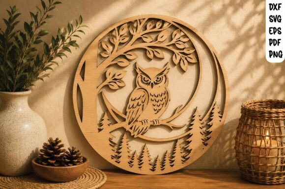 Download Owl in Forest Wooden Wall Art SVG - Forest Collection