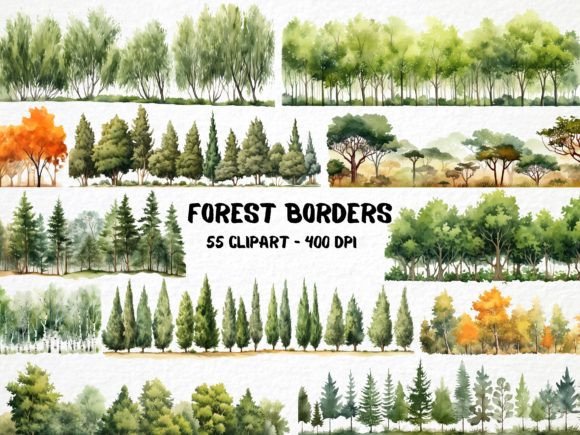 Download Watercolor Forest Borders Clipart Bundle - Forest Collection