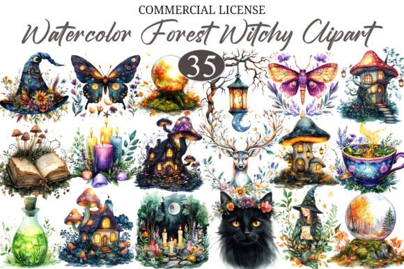 Download Watercolor Forest Witchy Clipart - Forest Collection