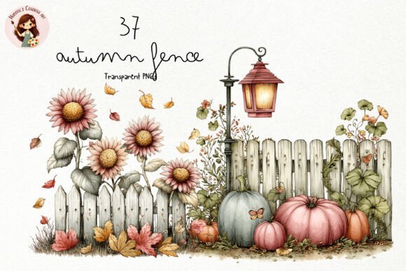 Download Watercolor Autumn Fence PNG Clipart - Autumn Collection